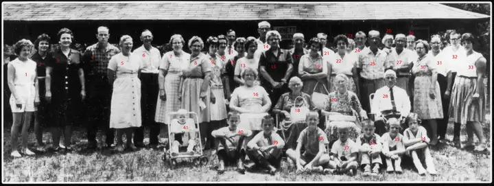 Arnott/Arnett Reunion in Parkersburg, WV around 1960. Can you help ID the numbered individuals? Please send suggestions to the Site Administrator. (Click on photo to enlarge). If you can provide Identification, please contact the website administrator.